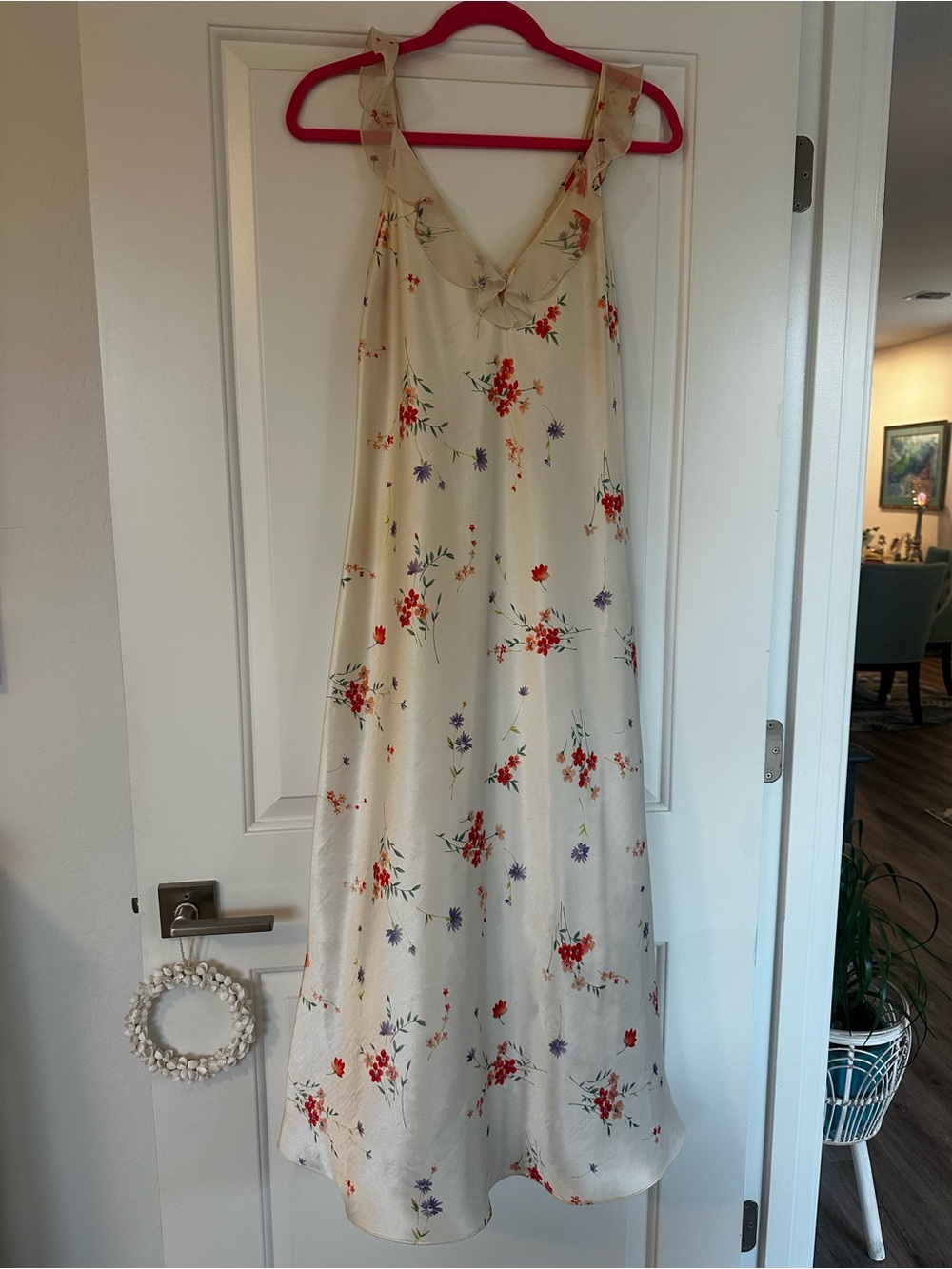 Oscar de la Renta Cream Maxi Dress with Red and Purple Floral Print